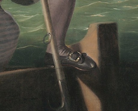 'Sailor fashion' shoe detail in Copley, John Singleton, ‘Watson and the Shark’ (painting), 1778, Museum of Fine Arts, Boston, #89.481,. Available at; http://www.mfa.org/collections/object/watson-and-the-shark-30998